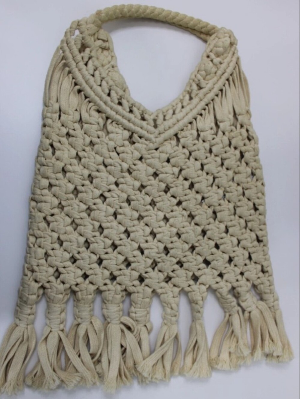 Zara Boho Indie Crochet Macrame Cream Shoulder Bag